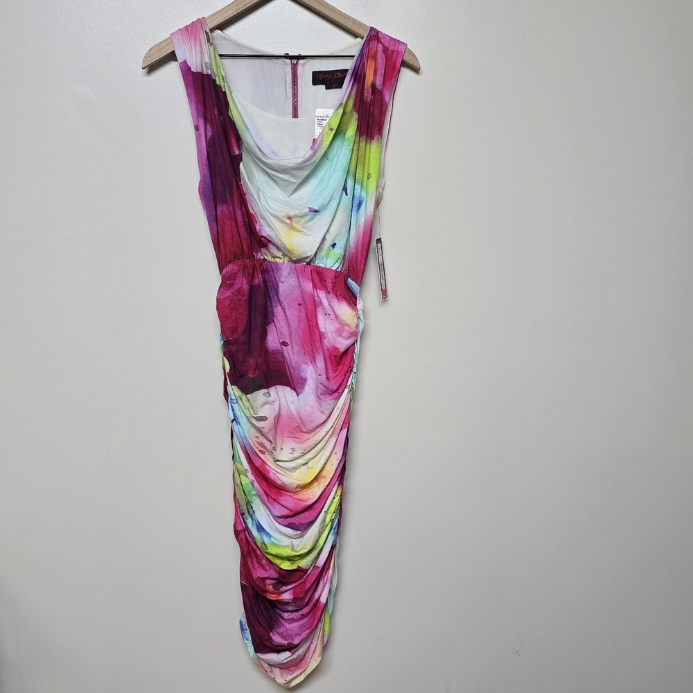 Alice‎ + Olivia Jungle Floral Ruched Bodycon Dress XS Multicolor Sleeveless NWT